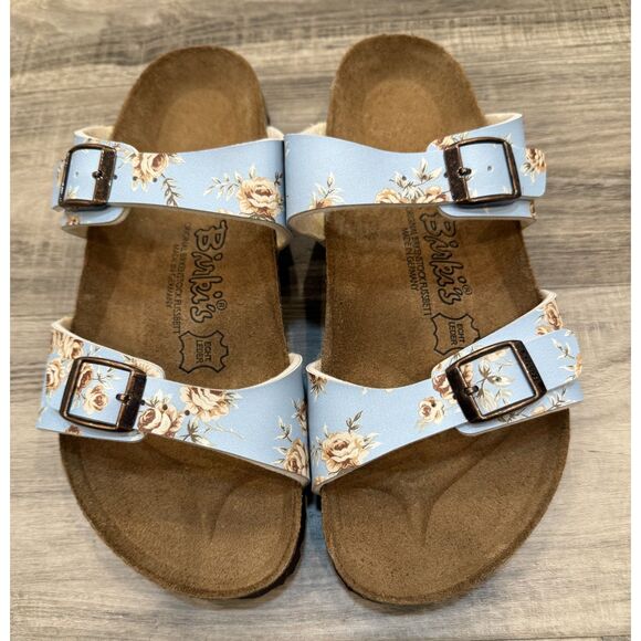 Birki's Michele Sandals Birko-Flor Roses Light Blue Size 38 L7 M5 - Picture 1 of 5